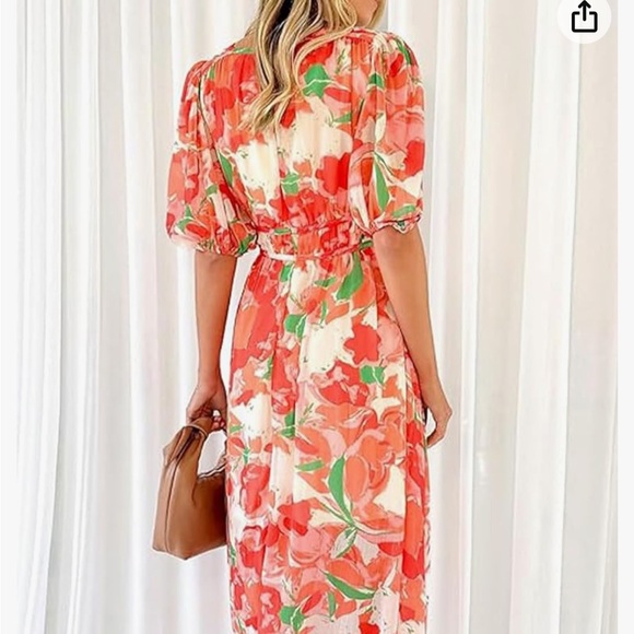 *NEW* Casual short sleeved v-neck boho floral ruched maxi dress - Picture 1 of 2